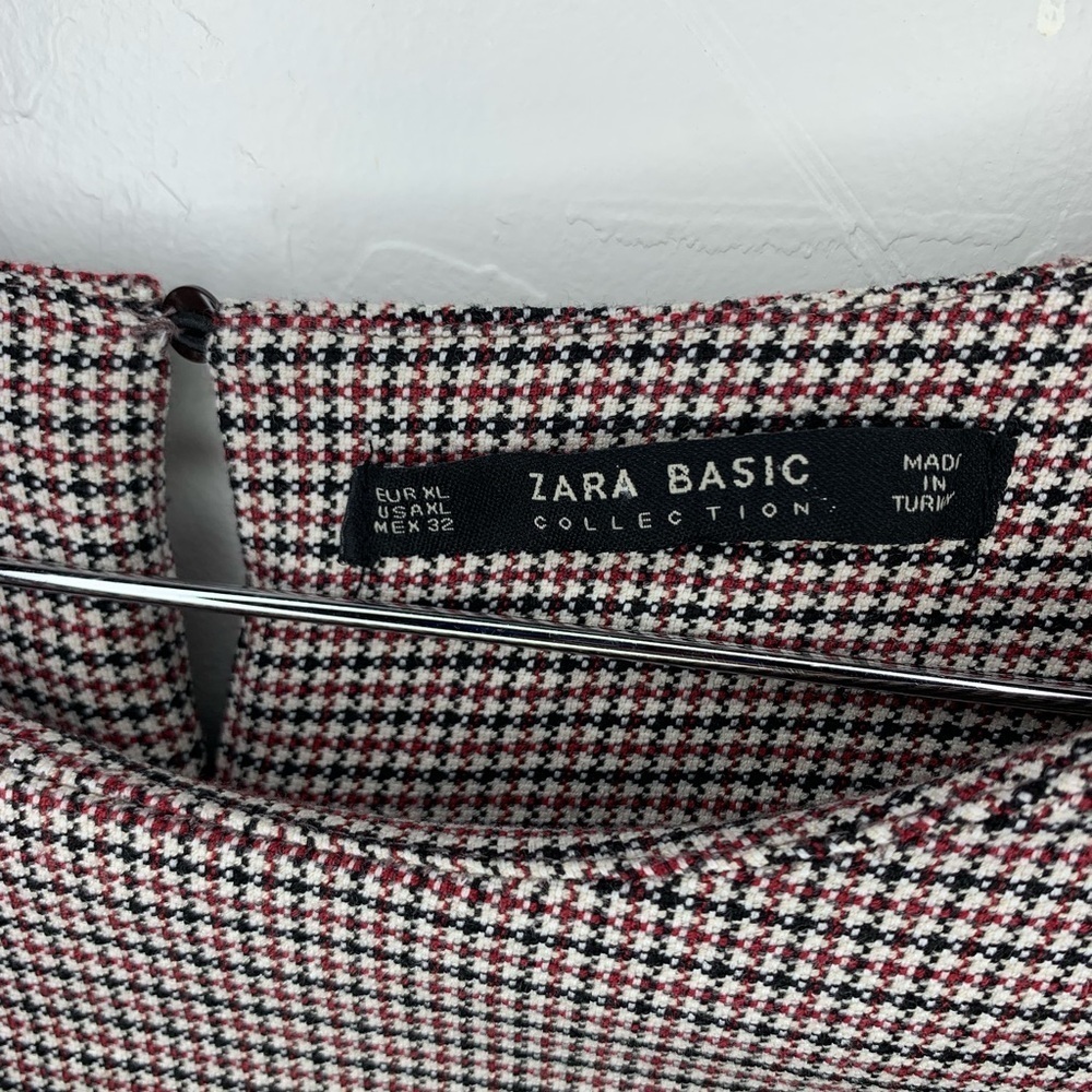 Zara Houndstooth Plaid Back Dark Academia Ruffle Mini Shift Dress - Picture 3 of 6